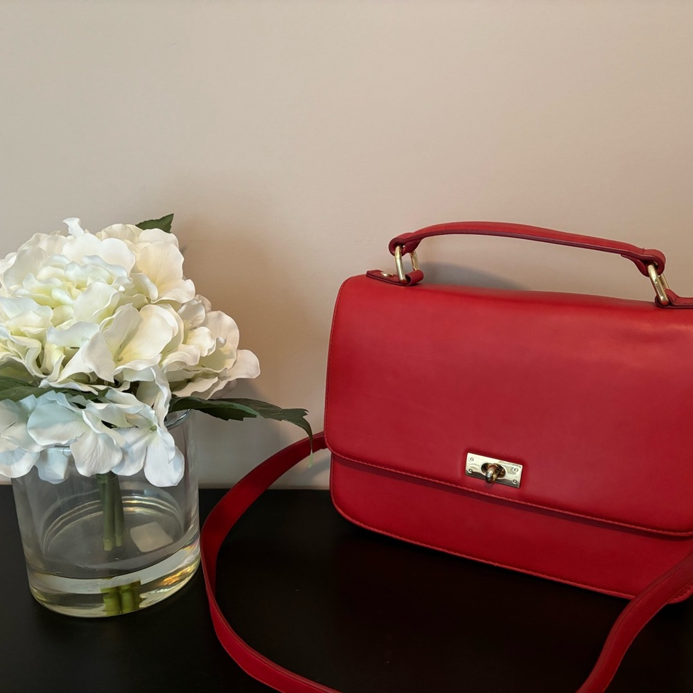 J Crew Red Structured Top Handle Bag